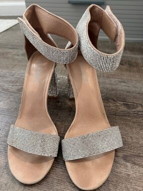 Jeffrey Campbell Sparkle Rhinestone Ankle Strap Heels - Silver